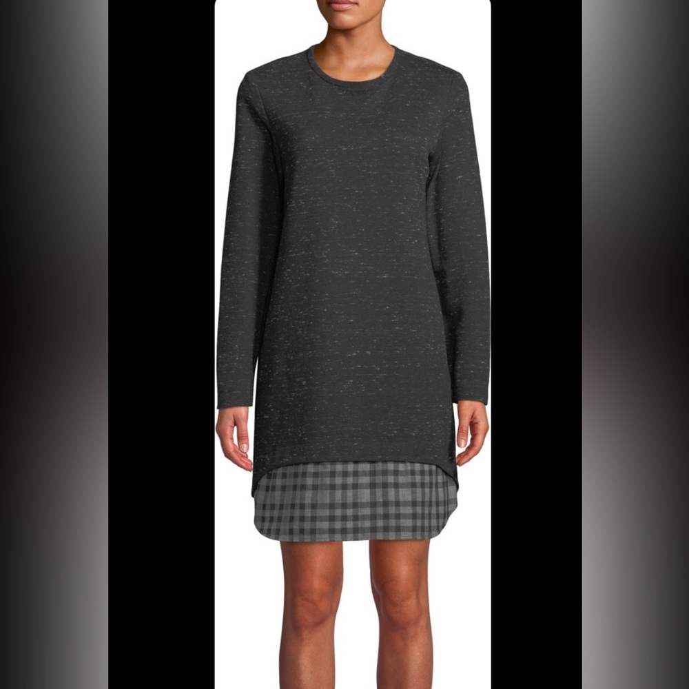 Finley Gray Plaid Knit Sweatshirt Tunic Dress Long Sleeve Casual Luxury Lounge